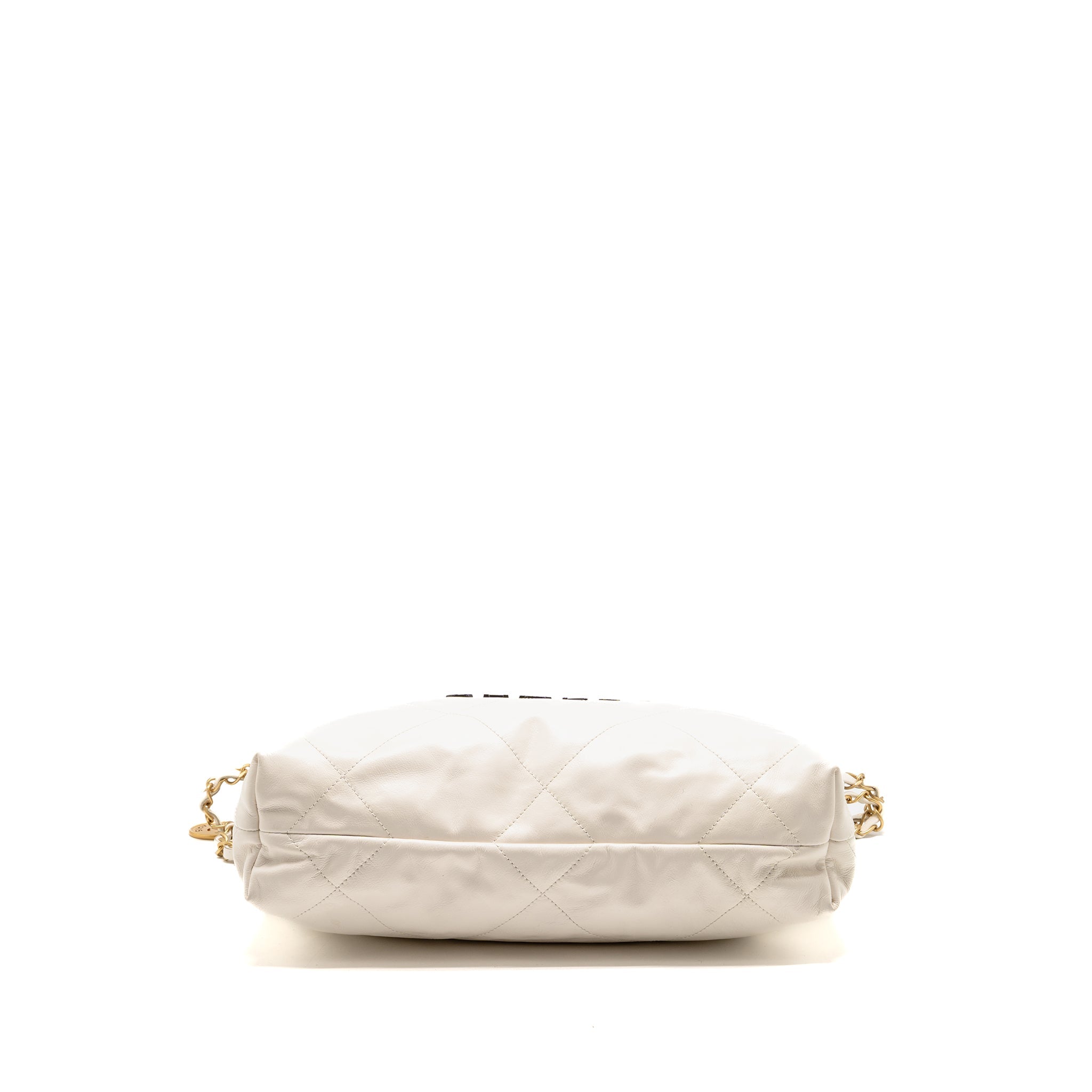 CHANEL SMALL 22 BAG WITH BLACK LETTER LOGO CALFSKIN WHITE GHW (MICROCHIP)