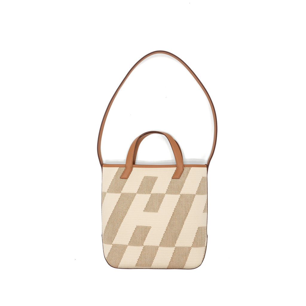 HERMES CABAS H EN BIAIS 27 BAG CANVAS/LEATHER ECRU/NATURAL/GOLD