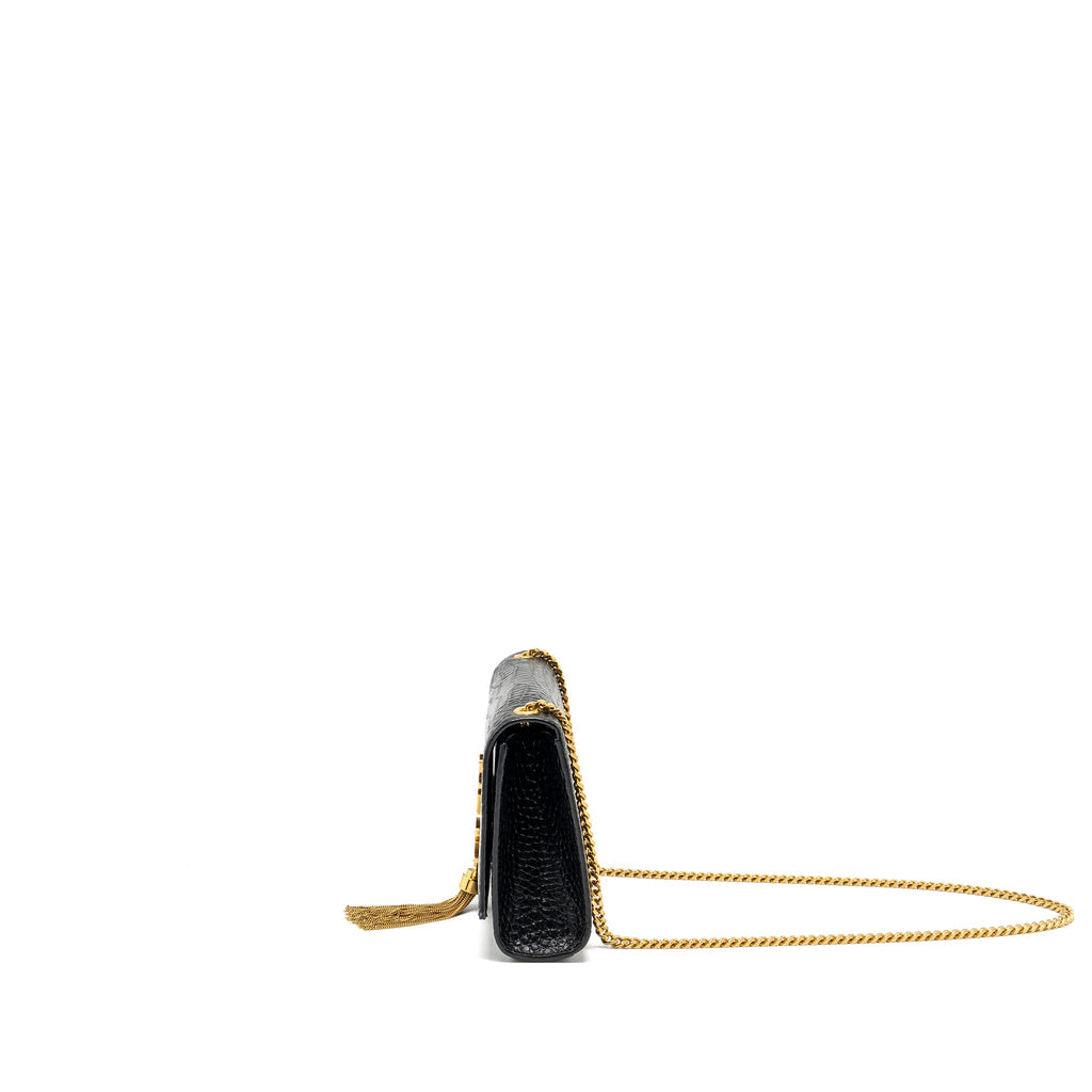 SAINT LAURENT KATE BAG TASSEL CROC-EMBOSSED BLACK GHW