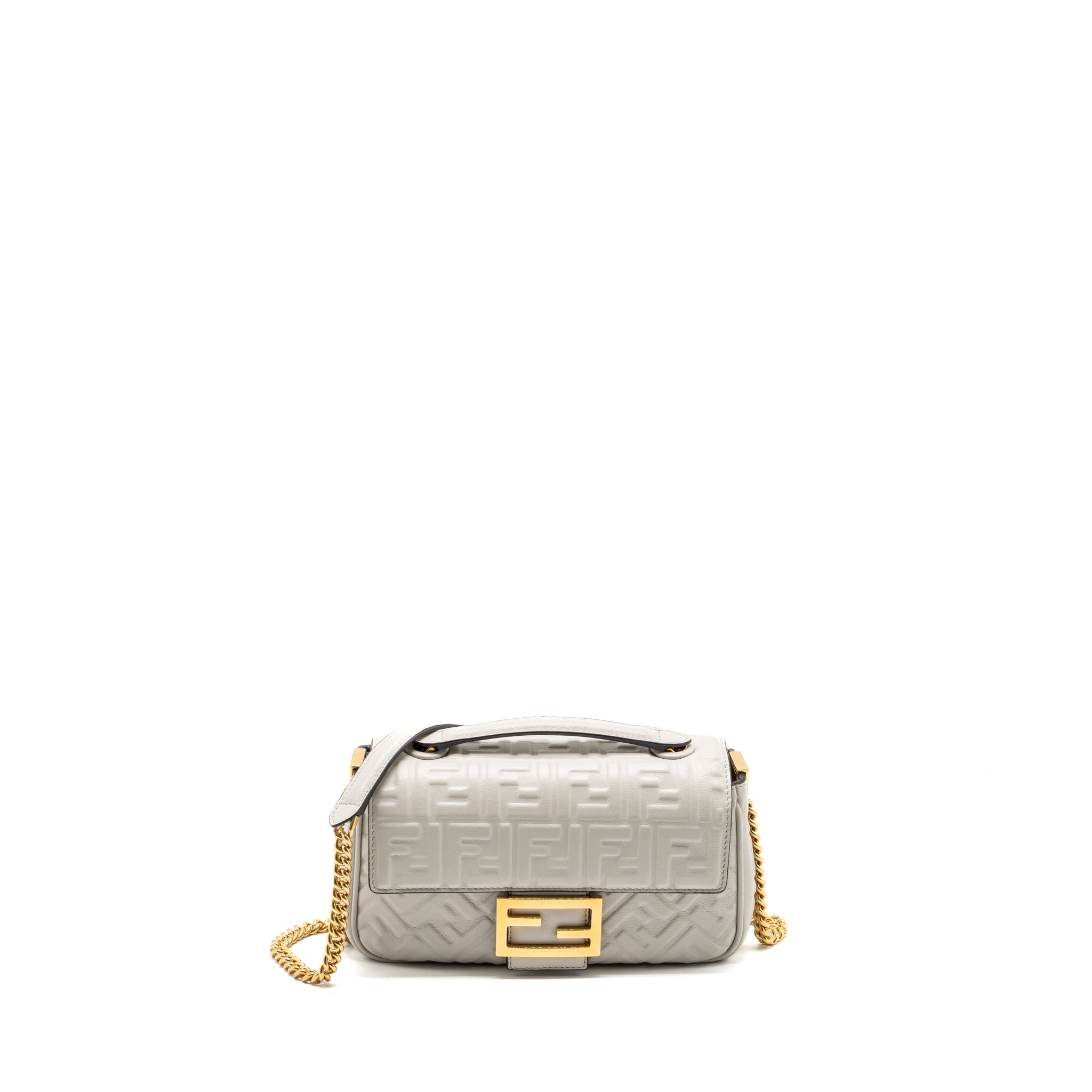 FENDI MEDIUM BAGUETTE BAG FF EMBOSSED NAPPA GREY GHW