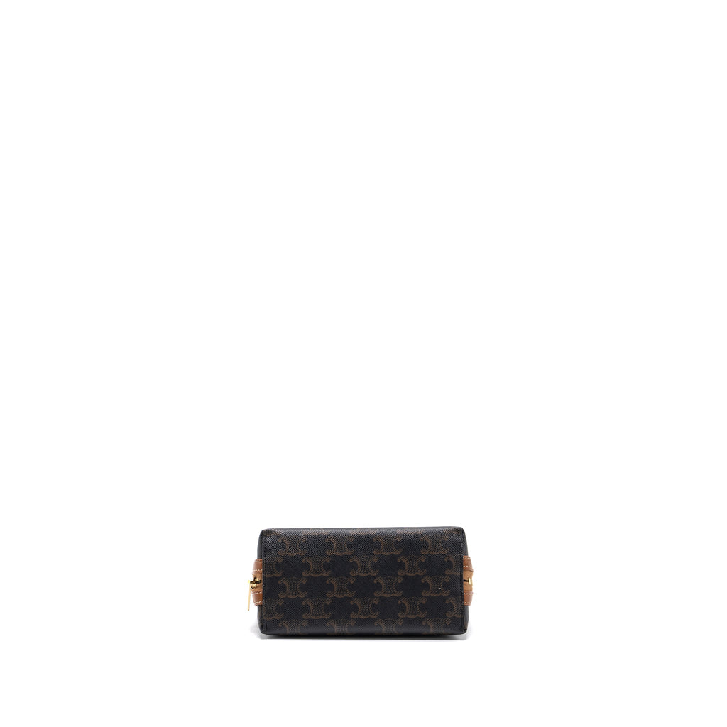 CELINE CLUTCH WITH CHAIN TRIOMPHE CANVAS/LAMBSKIN TAN GHW