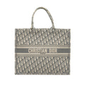DIOR LARGE BOOK TOTE DIOR OBLIQUE EMBROIDERY ECRU/GREY