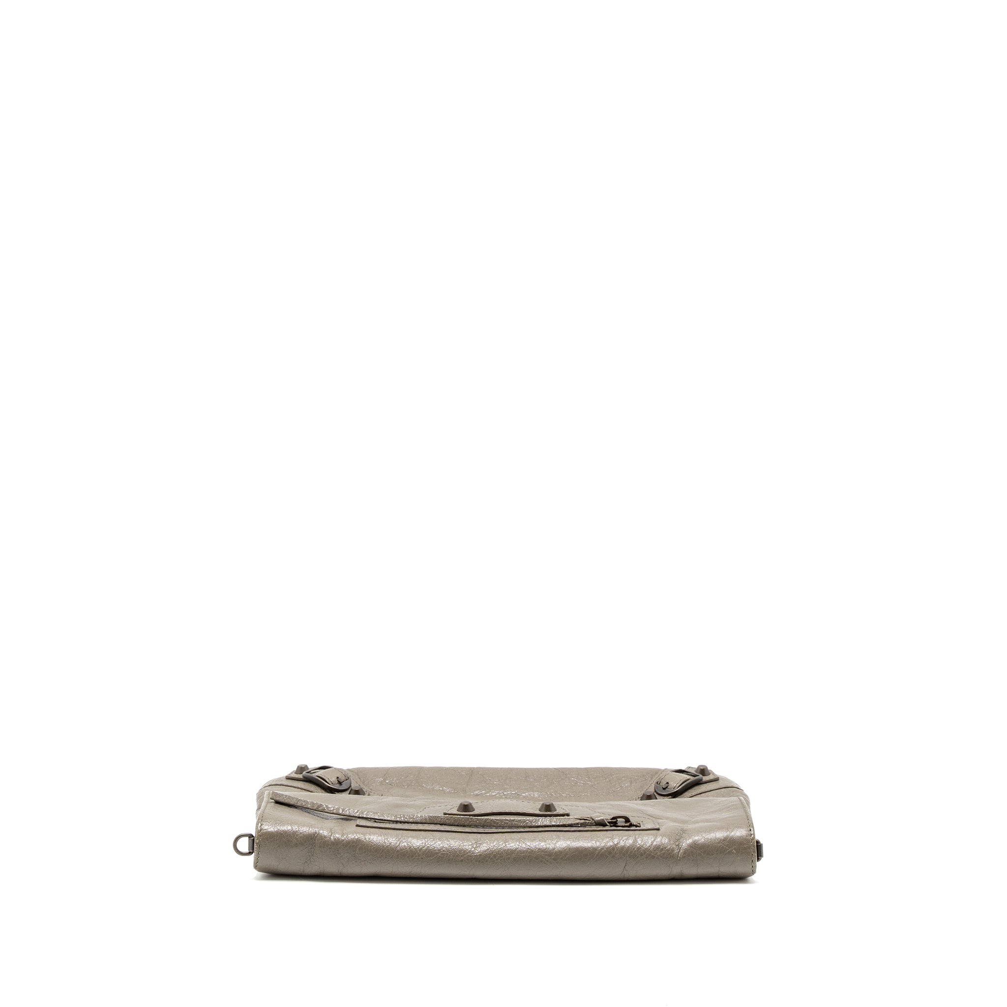 BALENCIAGA CITY FOLD CLUTCH/SHOULDER BAG LEATHER GREY RUTHENIUM HARDWARE