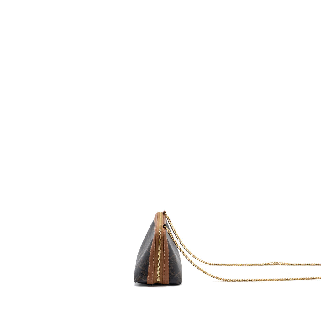 CELINE CLUTCH WITH CHAIN TRIOMPHE CANVAS/LAMBSKIN TAN GHW