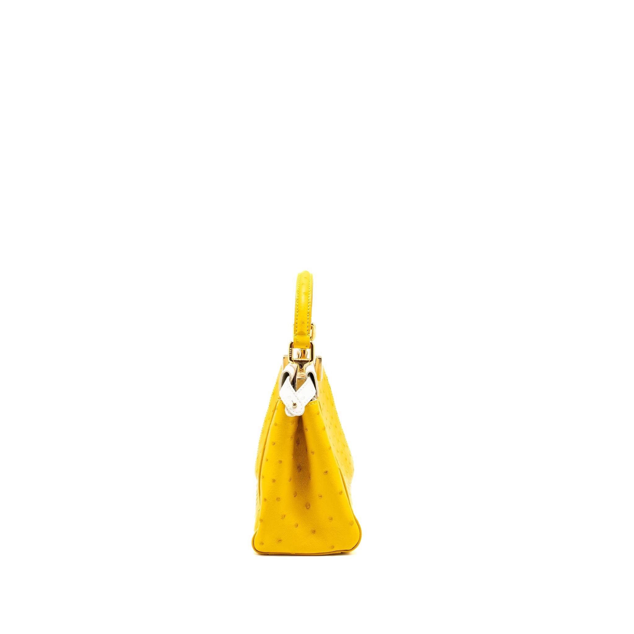 FENDI MINI PEEKABOO OSTRICH/CRYSTAL YELLOW/WHITE GHW