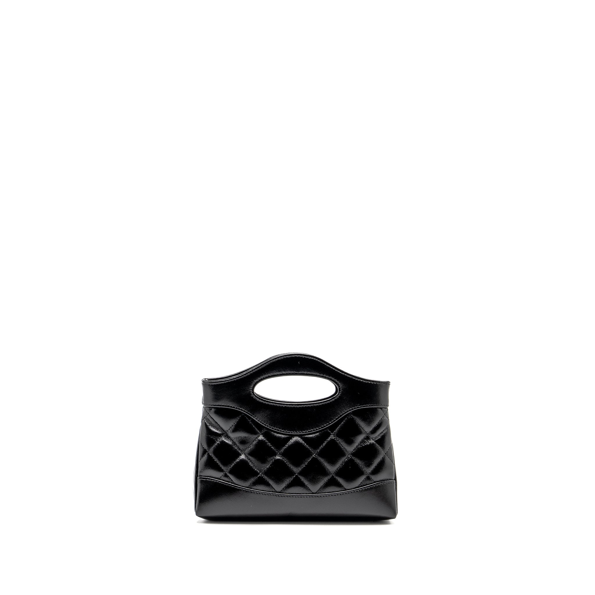 CHANEL MINI 31 CLUTCH WITH CHAIN SHINY CALFSKIN BLACK LGHW (MICROCHIP)