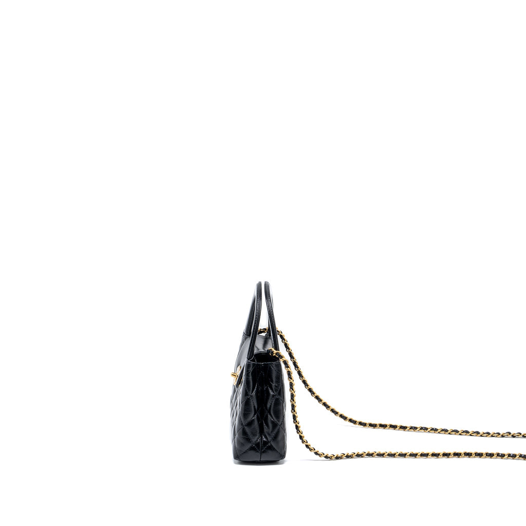 CHANEL 24P MINI SHOPPING TOTE CALFSKIN BLACK GHW (MICROCHIP)