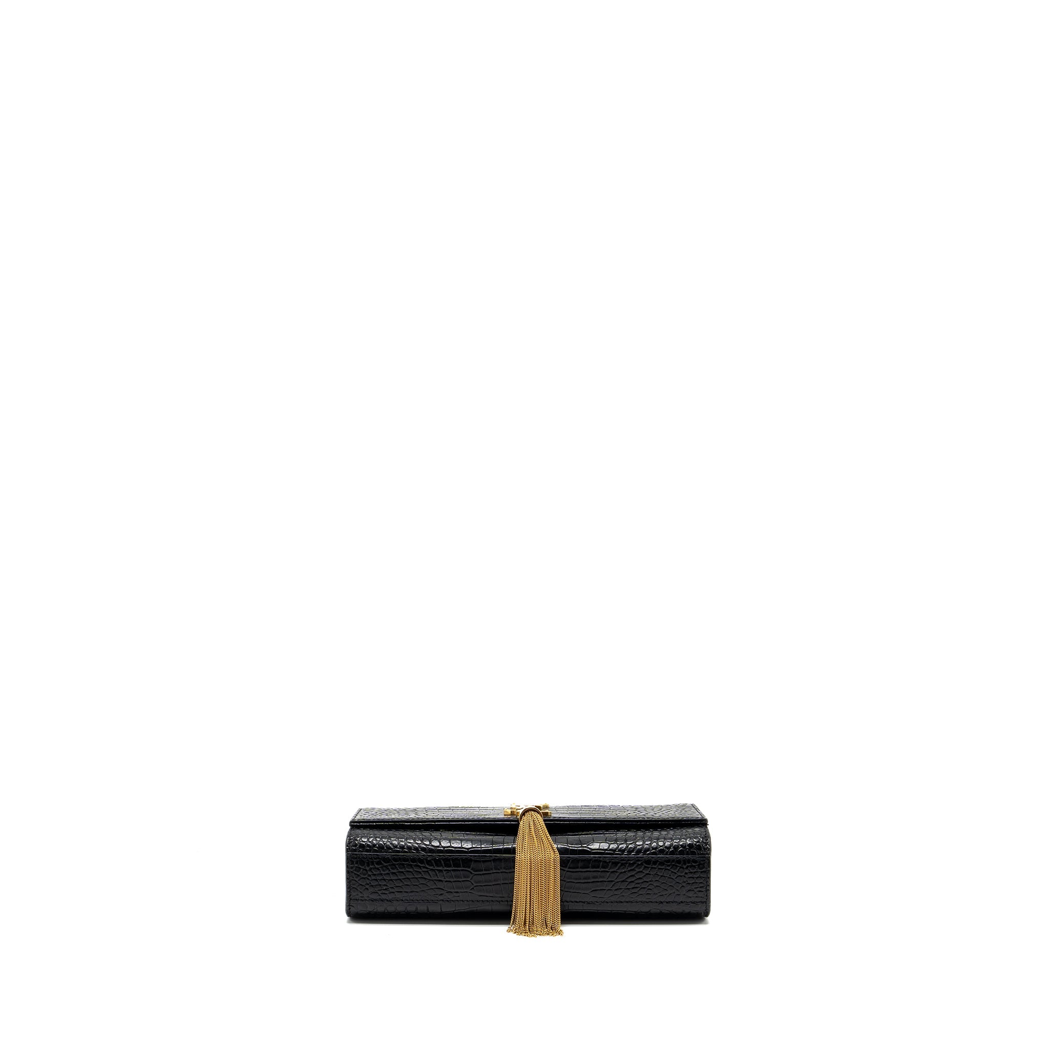 SAINT LAURENT KATE BAG TASSEL CROC-EMBOSSED BLACK GHW