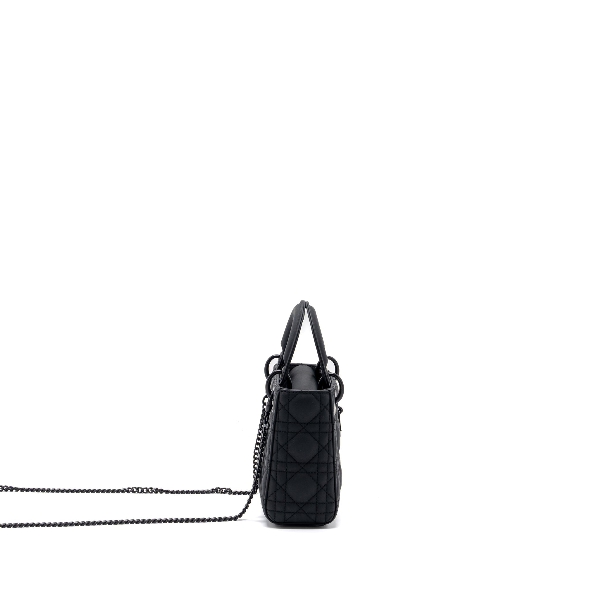 DIOR MINI LADY DIOR CANNAGE CALFSKIN BLACK WITH BLACK HARDWARE
