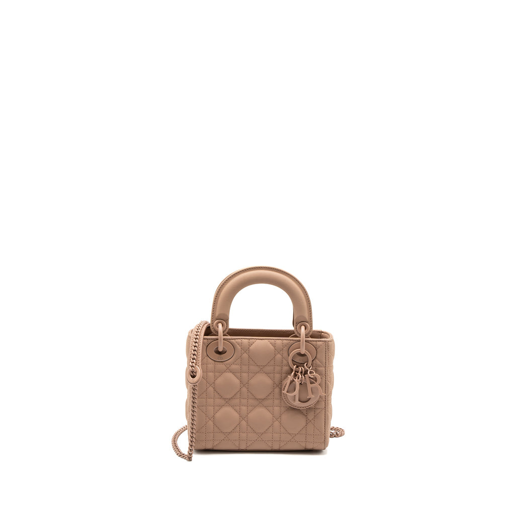 DIOR MINI LADY DIOR ULTRA MATTE CANNAGE CALFSKIN BLUSH WITH BLUSH HARDWARE