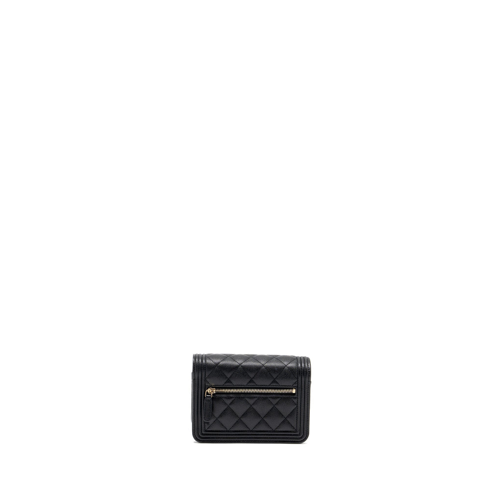 CHANEL BOY CHAIN CLUTCH CAVIAR BLACK LGHW (MICROCHIP)