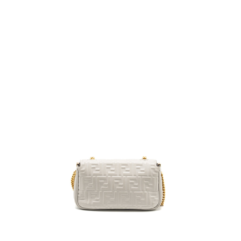 FENDI MEDIUM BAGUETTE BAG FF EMBOSSED NAPPA GREY GHW