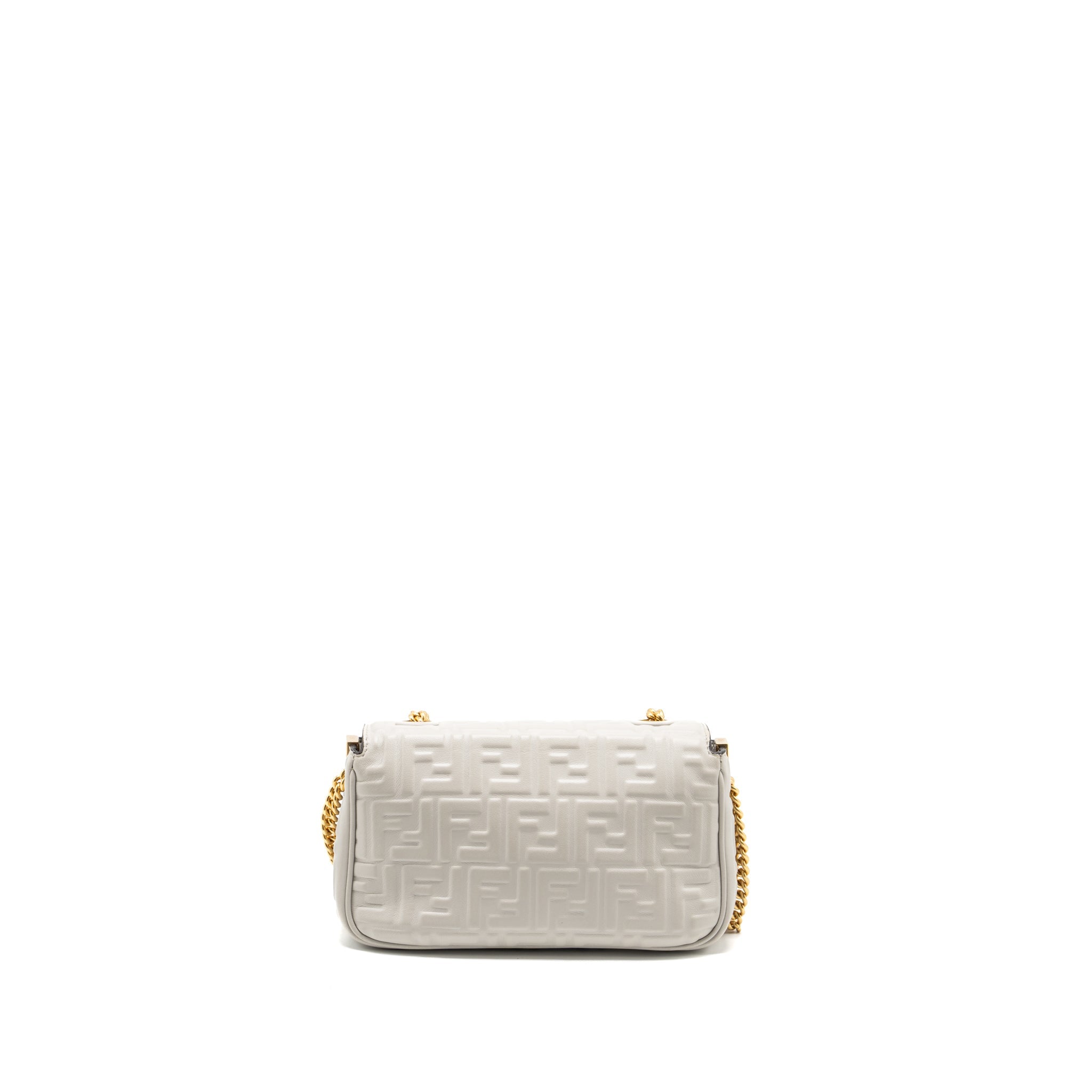 FENDI MEDIUM BAGUETTE BAG FF EMBOSSED NAPPA GREY GHW