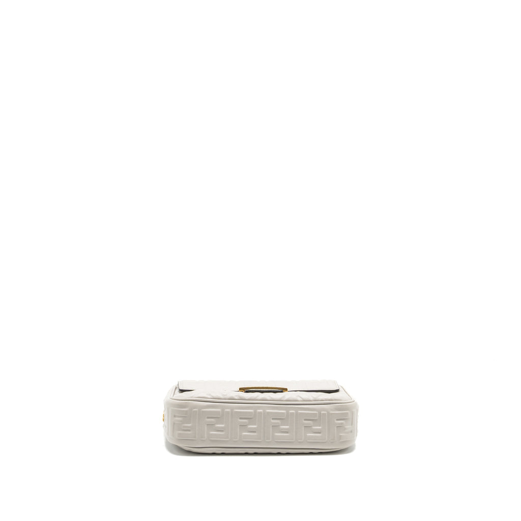 FENDI MEDIUM BAGUETTE BAG FF EMBOSSED NAPPA GREY GHW
