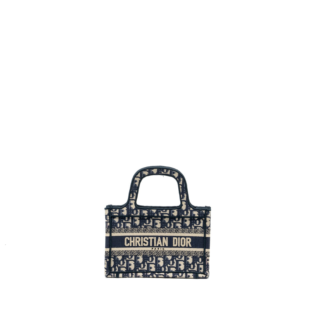 DIOR MINI BOOK TOTE BLUE OBLIQUE EMBROIDERY