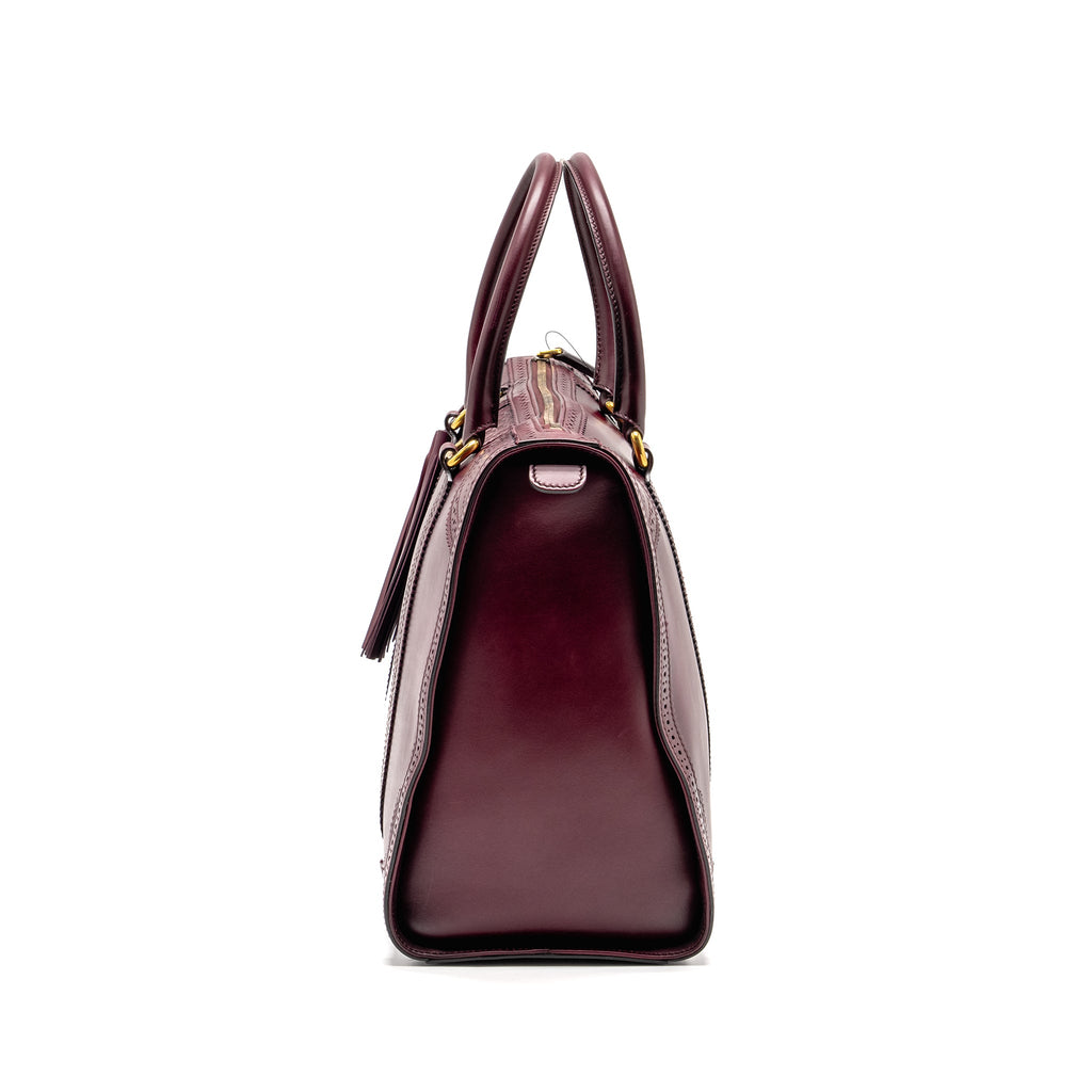 GUCCI VINTAGE DUILIO BROGUE BOSTON BAG CALFSKIN BURGUNDY GHW