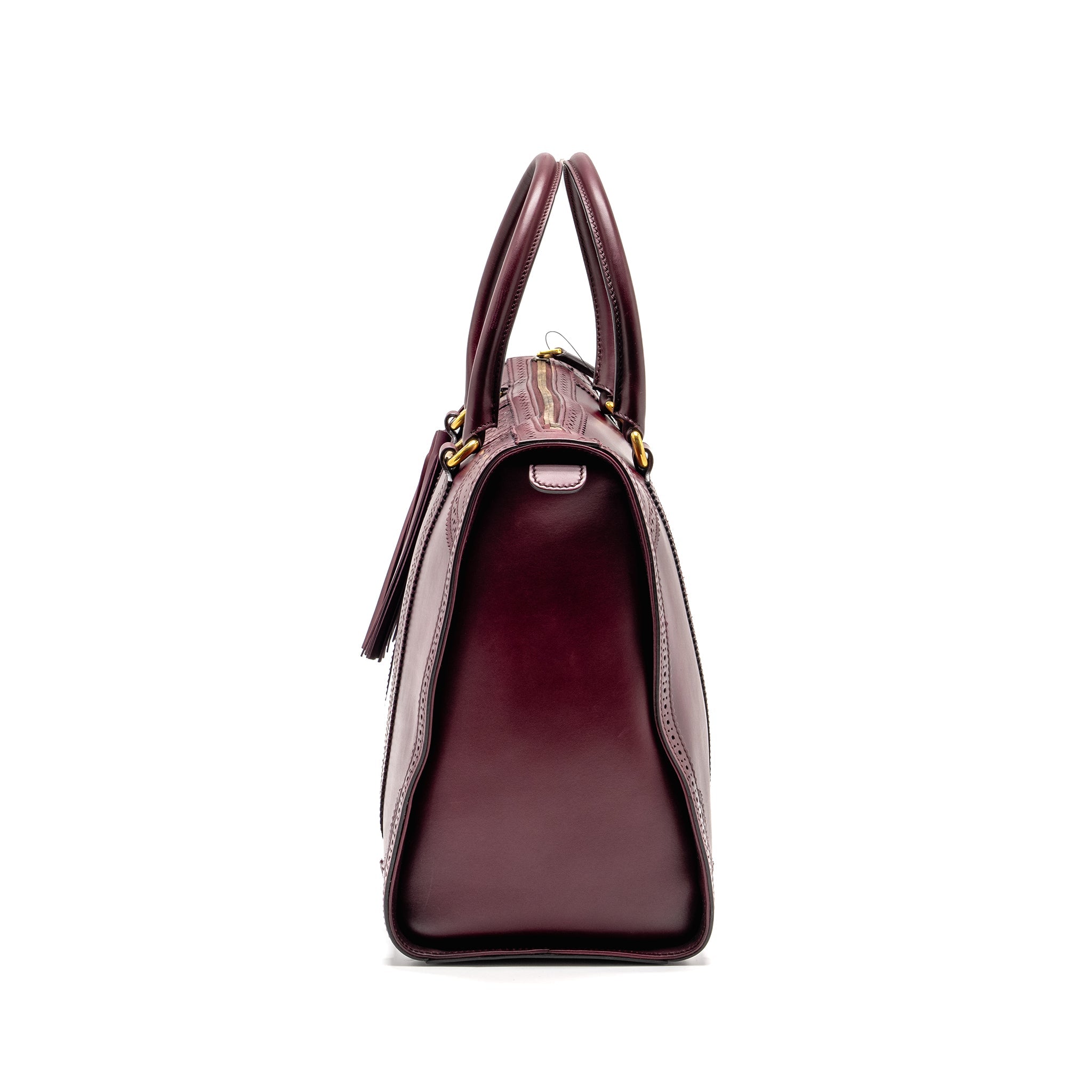 GUCCI VINTAGE DUILIO BROGUE BOSTON BAG CALFSKIN BURGUNDY GHW