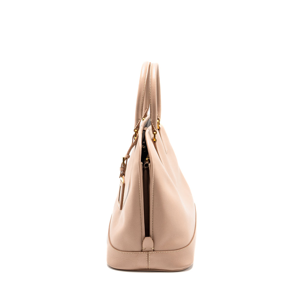 PRADA SAFFIANO VERNICE PROMENADE DOME TOTE LEATHER BEIGE GHW