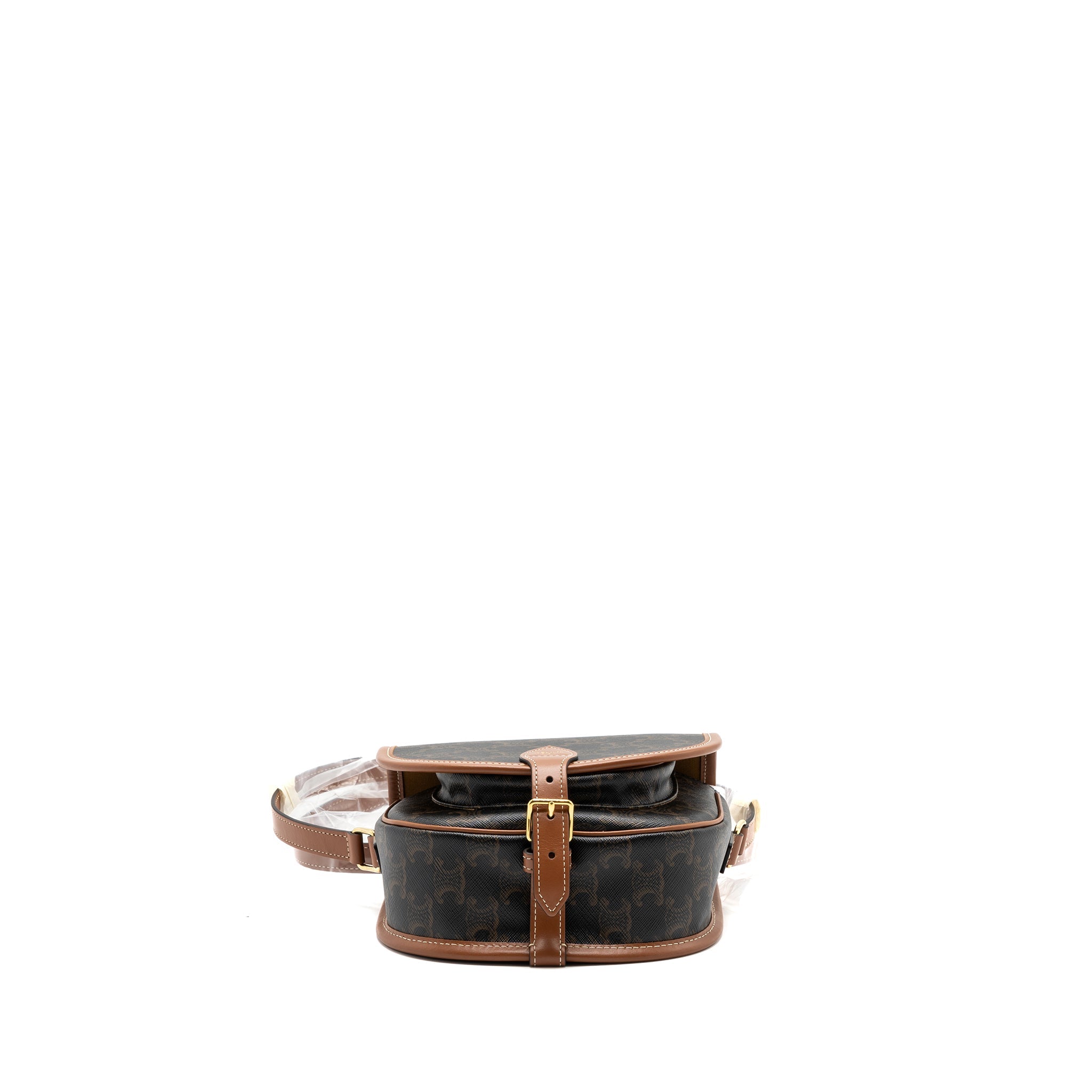 CELINE MEDIUM FOLCO BAG TRIOMPHE CANVAS AND CALFSKIN TAN GHW