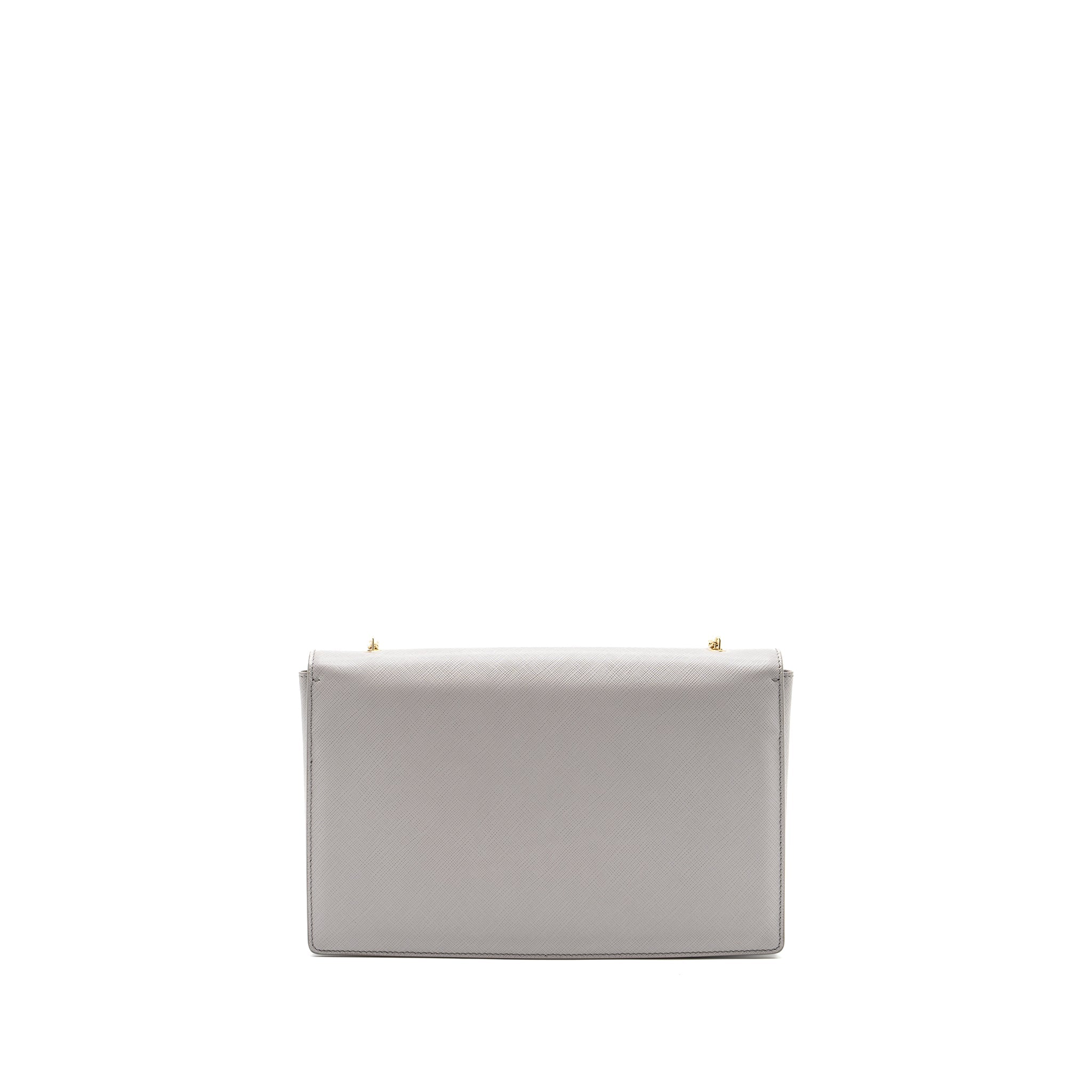 FERRAGAMO GINNY CHAIN BAG CALFSKIN LIGHT GREY LGHW