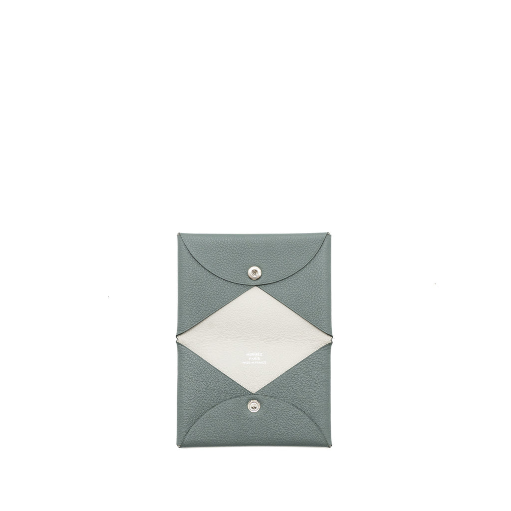HERMES CALVI CARD HOLDER EVERCOLOR VERT AMANDE/GRIS PERLE SHW