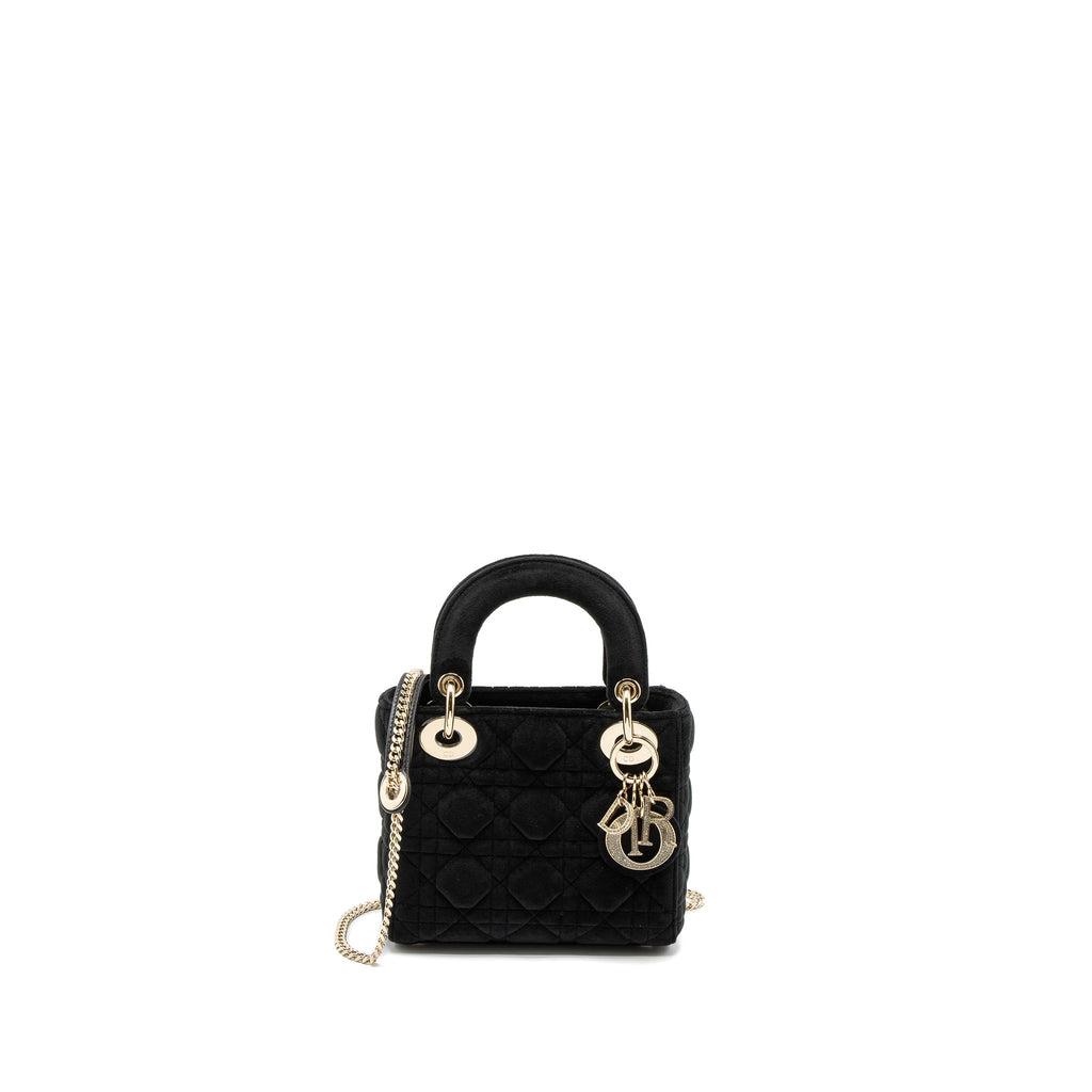 DIOR MINI LADY DIOR VELVET BLACK LGHW
