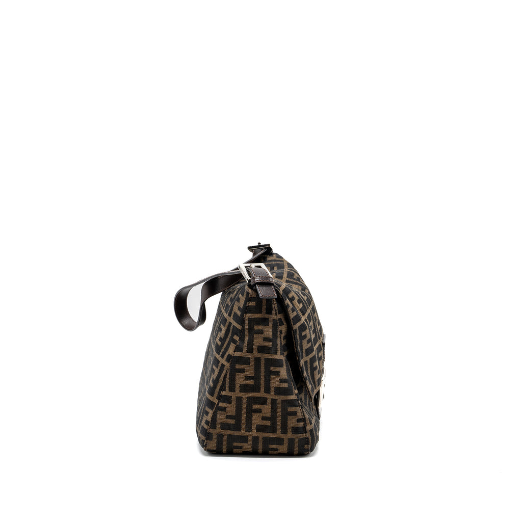 FENDI VINTAGE SHOULDER BAG FF JACQUARD CANVAS BROWN SHW