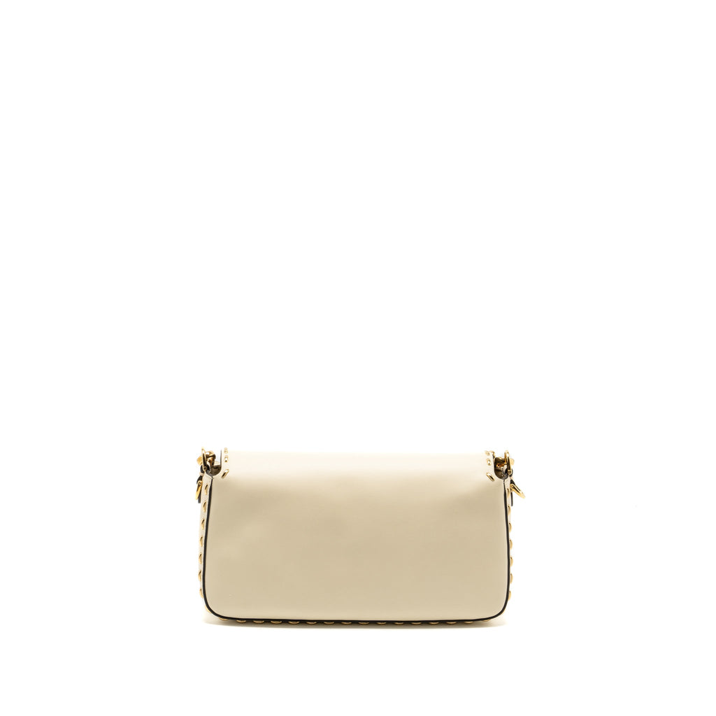 FENDI VITELLO KING METAL STITCH BAGUETTE LAMBSKIN WHITE GHW