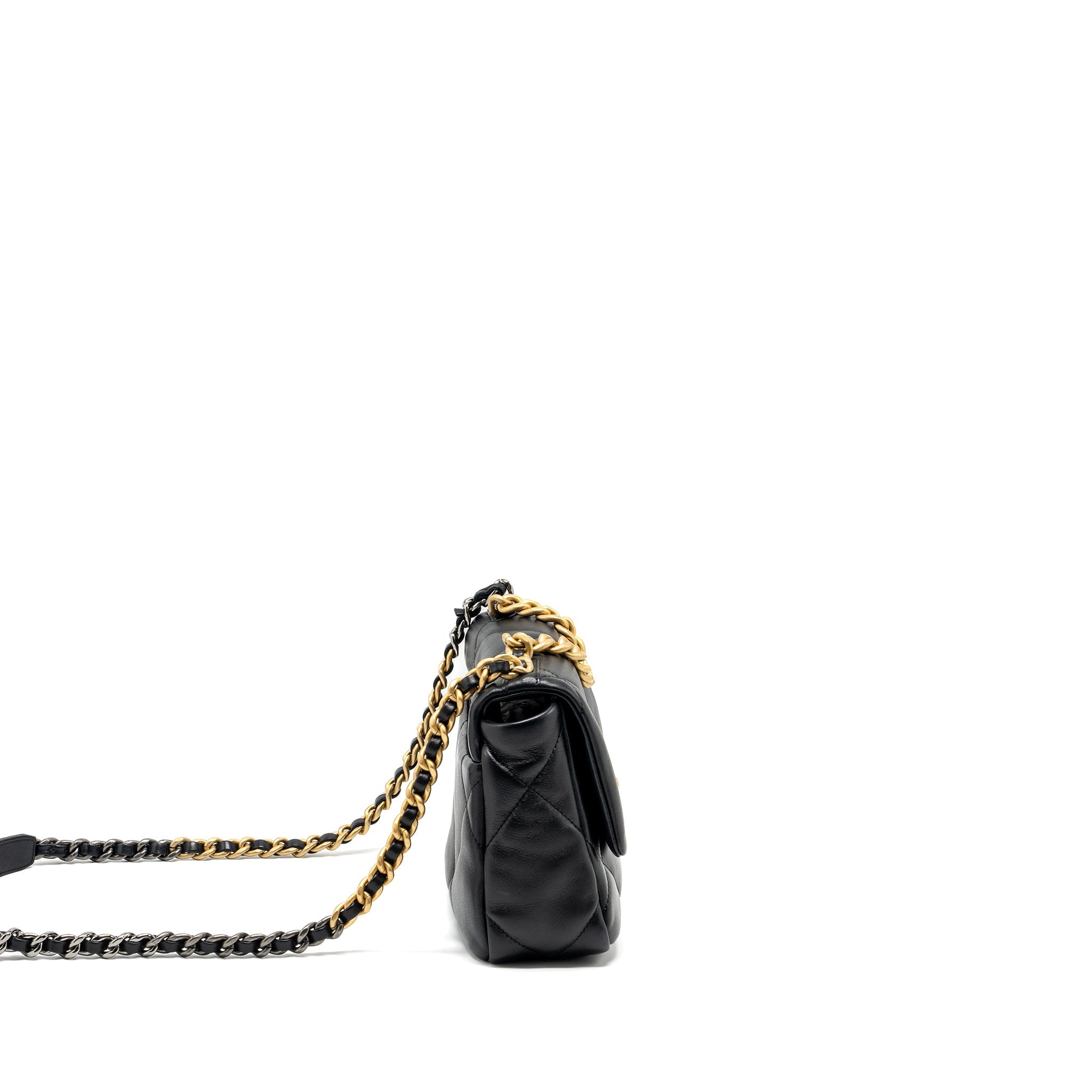 CHANEL SMALL 19 BAG LAMBSKIN BLACK MULTICOLOUR HARDWARE (MICROCHIP)