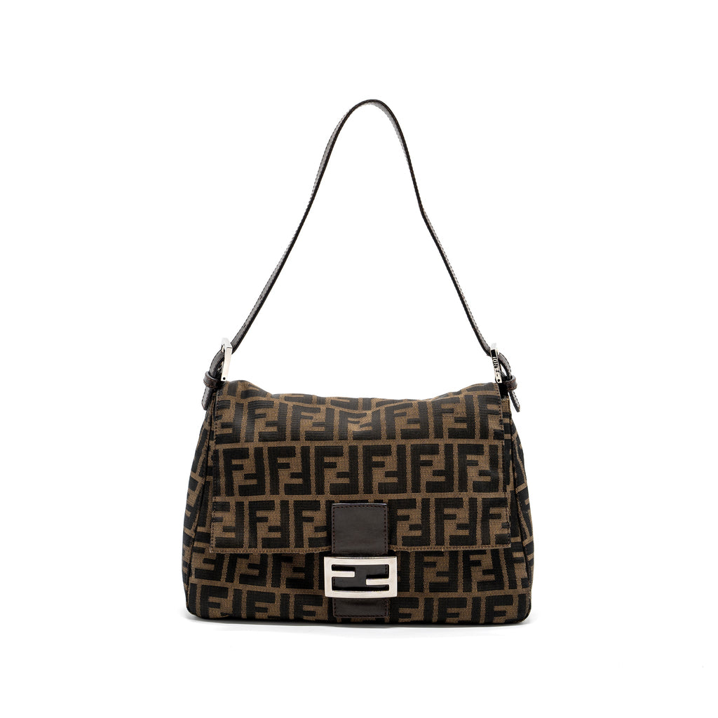 FENDI VINTAGE SHOULDER BAG FF JACQUARD CANVAS BROWN SHW