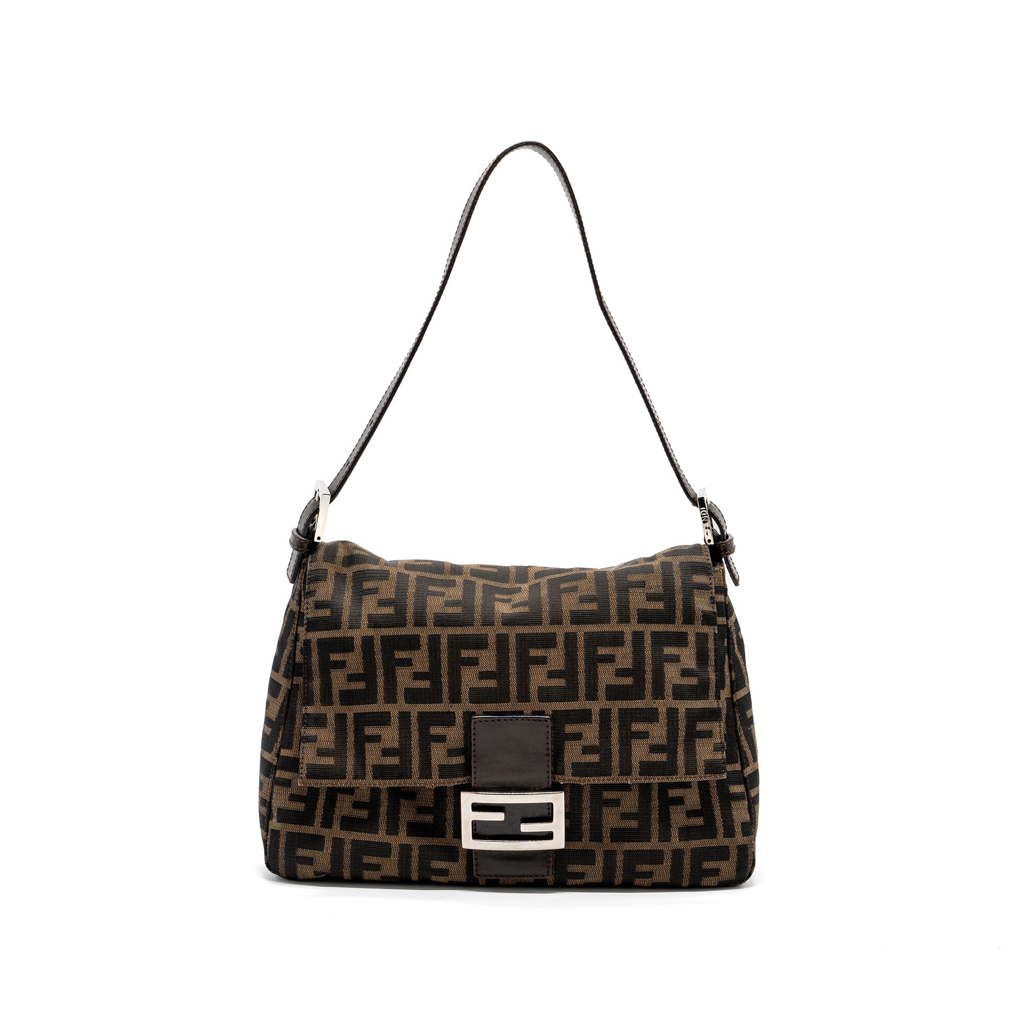 FENDI VINTAGE SHOULDER BAG FF JACQUARD CANVAS BROWN SHW