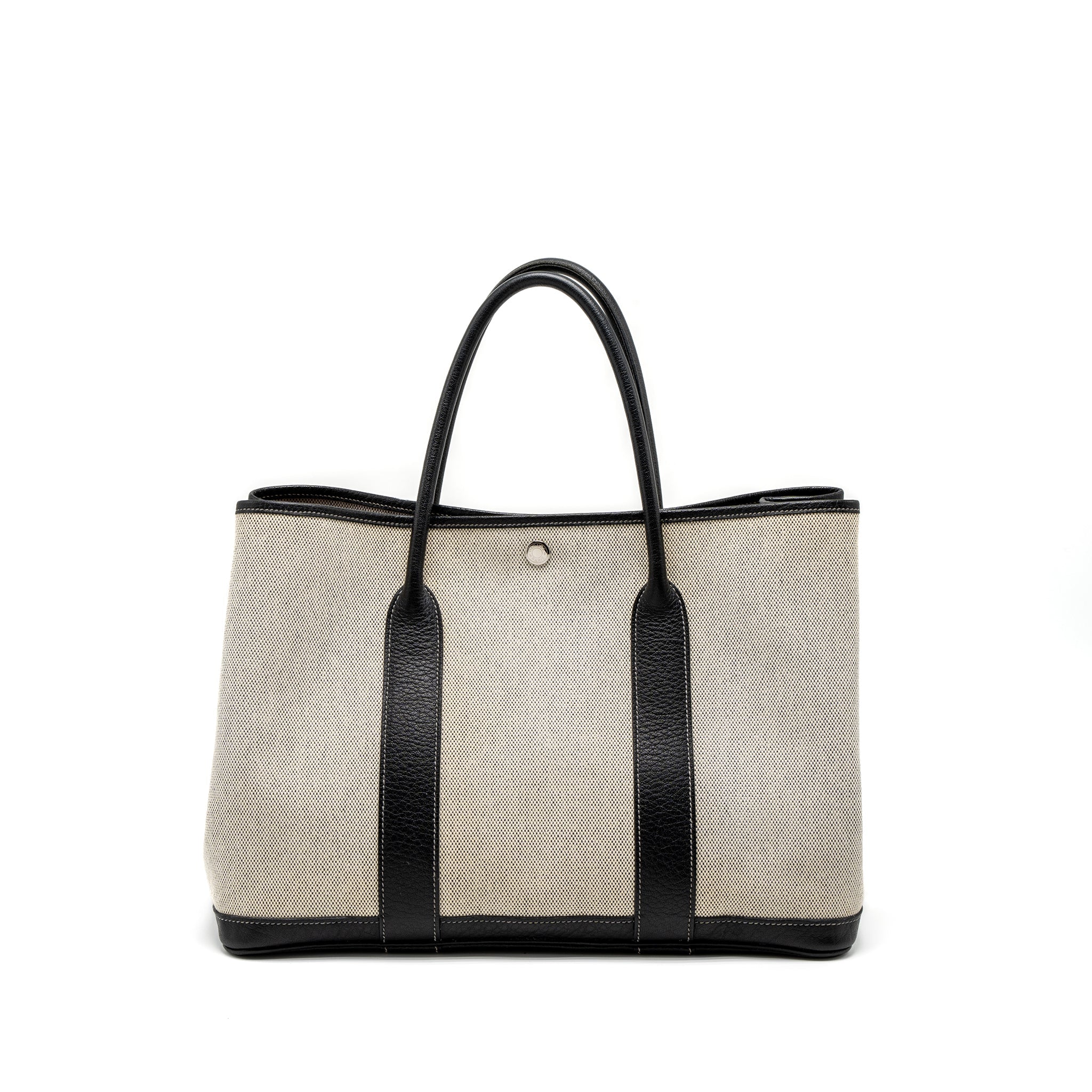 HERMES GARDEN PARTY 36 CANVAS/LEATHER BLACK/WHITE SHW