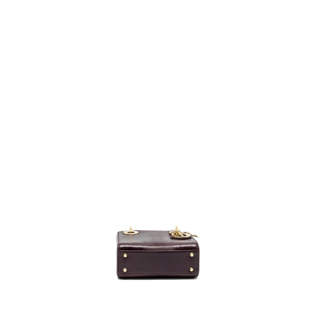 DIOR MINI LADY DIOR LIZARD BURGUNDY LGHW