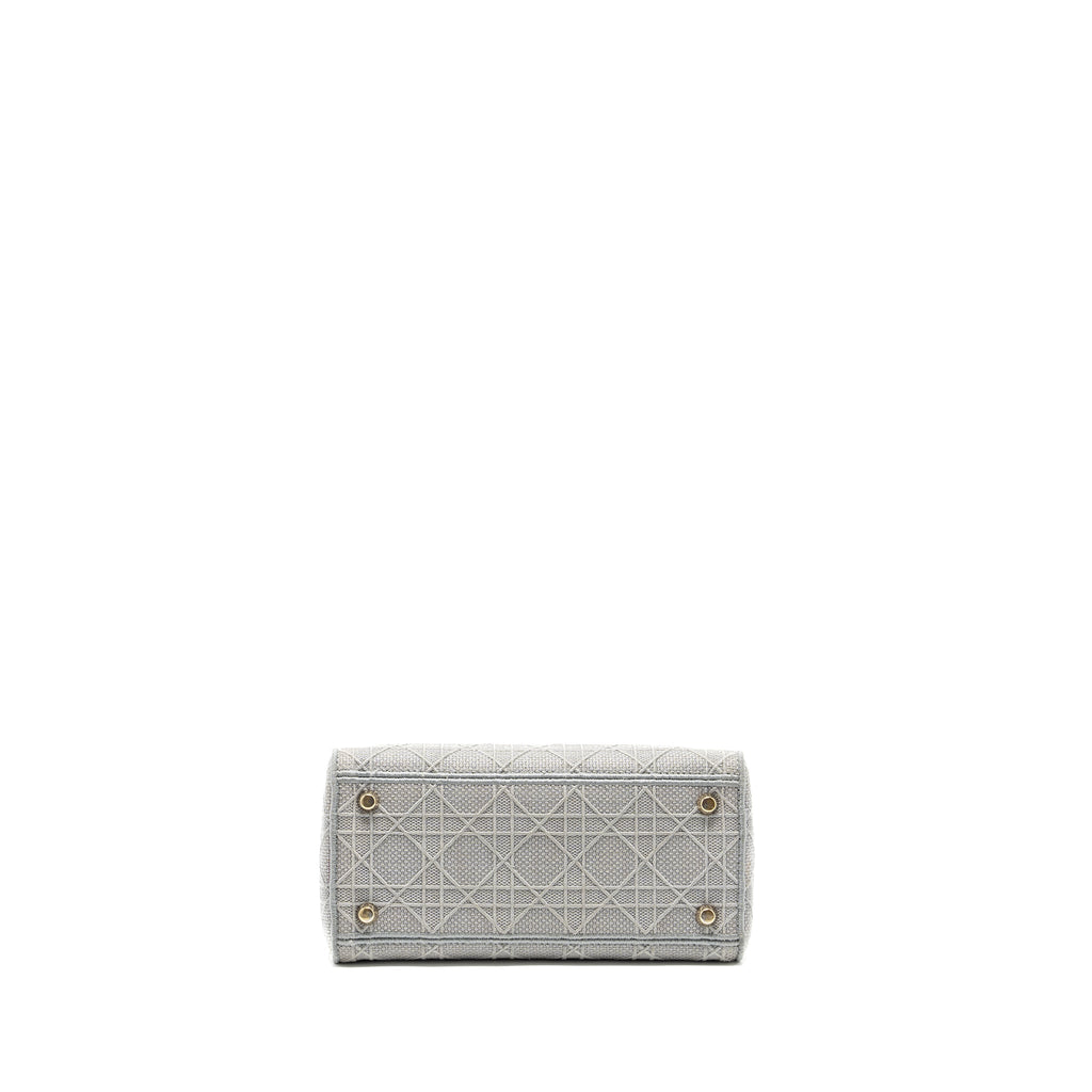 DIOR MEDIUM LADY D-LITE BAG CANNAGE EMBROIDERY GREY LGHW