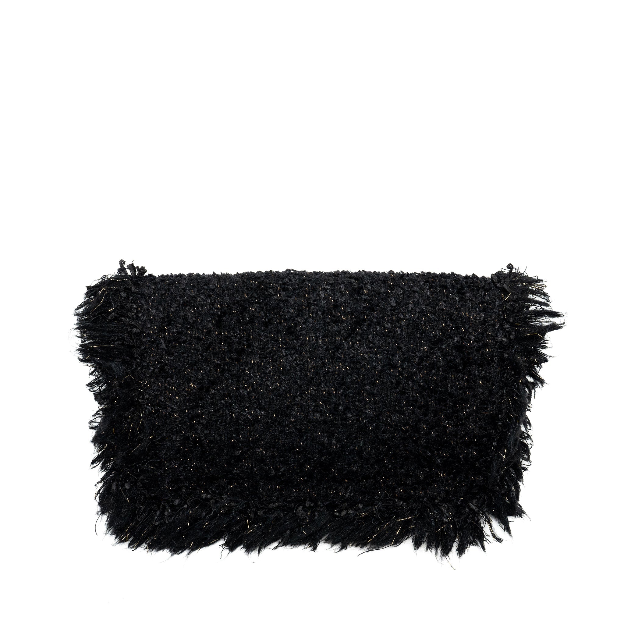 CHANEL FRINGE PARIS COSMOPOLITE CLUTCH TWEED BLACK GHW