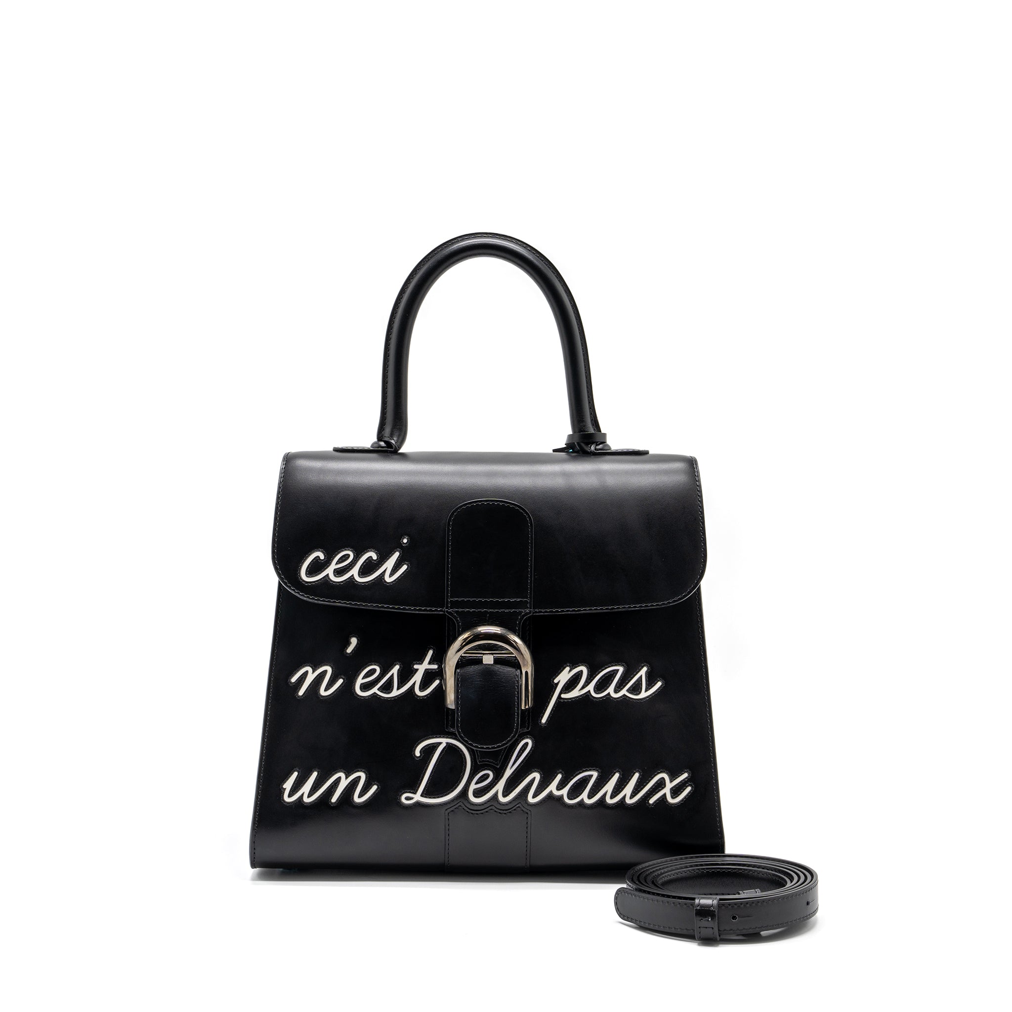 DELVAUX L’HUMOUR BRILLIANT CECI N’EST PAS UN DELVAUX BAG BOX CALFSKIN BLACK SHW