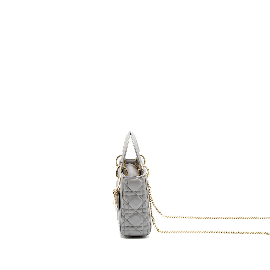 DIOR MINI LADY DIOR LAMBSKIN GREY LGHW