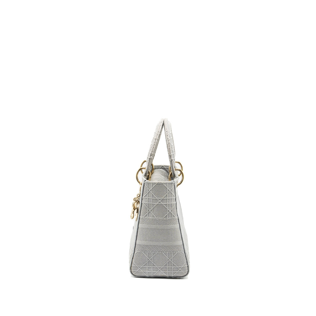 DIOR MEDIUM LADY D-LITE BAG CANNAGE EMBROIDERY GREY LGHW