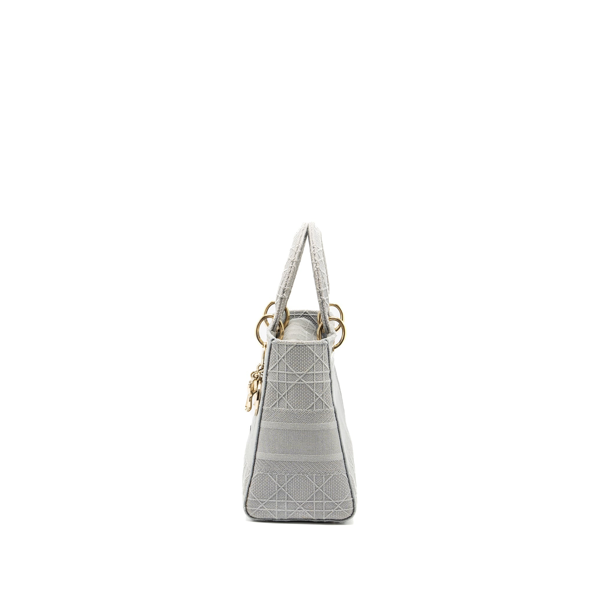 DIOR MEDIUM LADY D-LITE BAG CANNAGE EMBROIDERY GREY LGHW