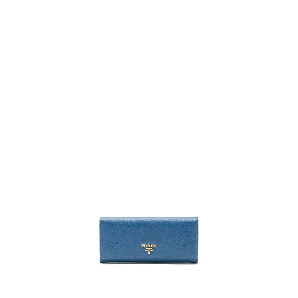 PRADA SAFFIANO LONG WALLET CALFSKIN BLUE GHW