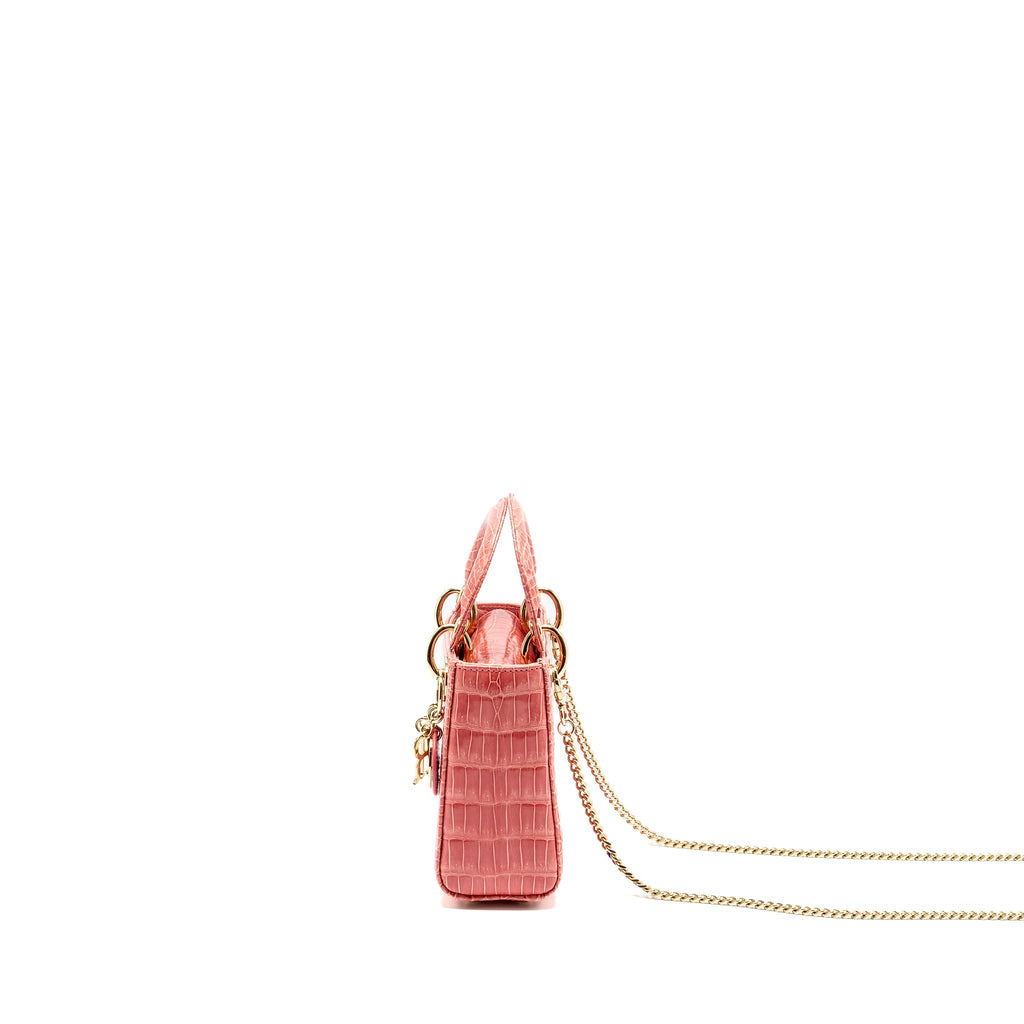 DIOR MINI LADY DIOR CROCODILE PINK LGHW