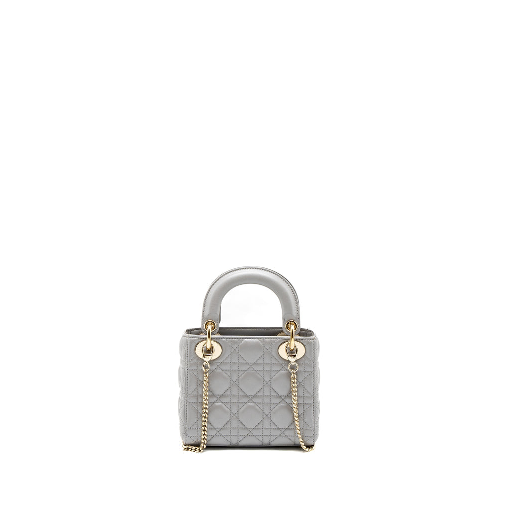 DIOR MINI LADY DIOR LAMBSKIN GREY LGHW