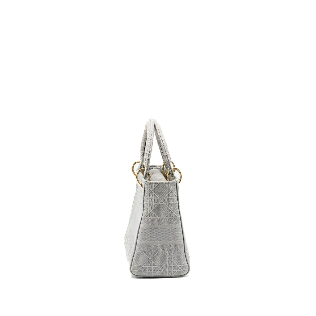 DIOR MEDIUM LADY D-LITE BAG CANNAGE EMBROIDERY GREY LGHW
