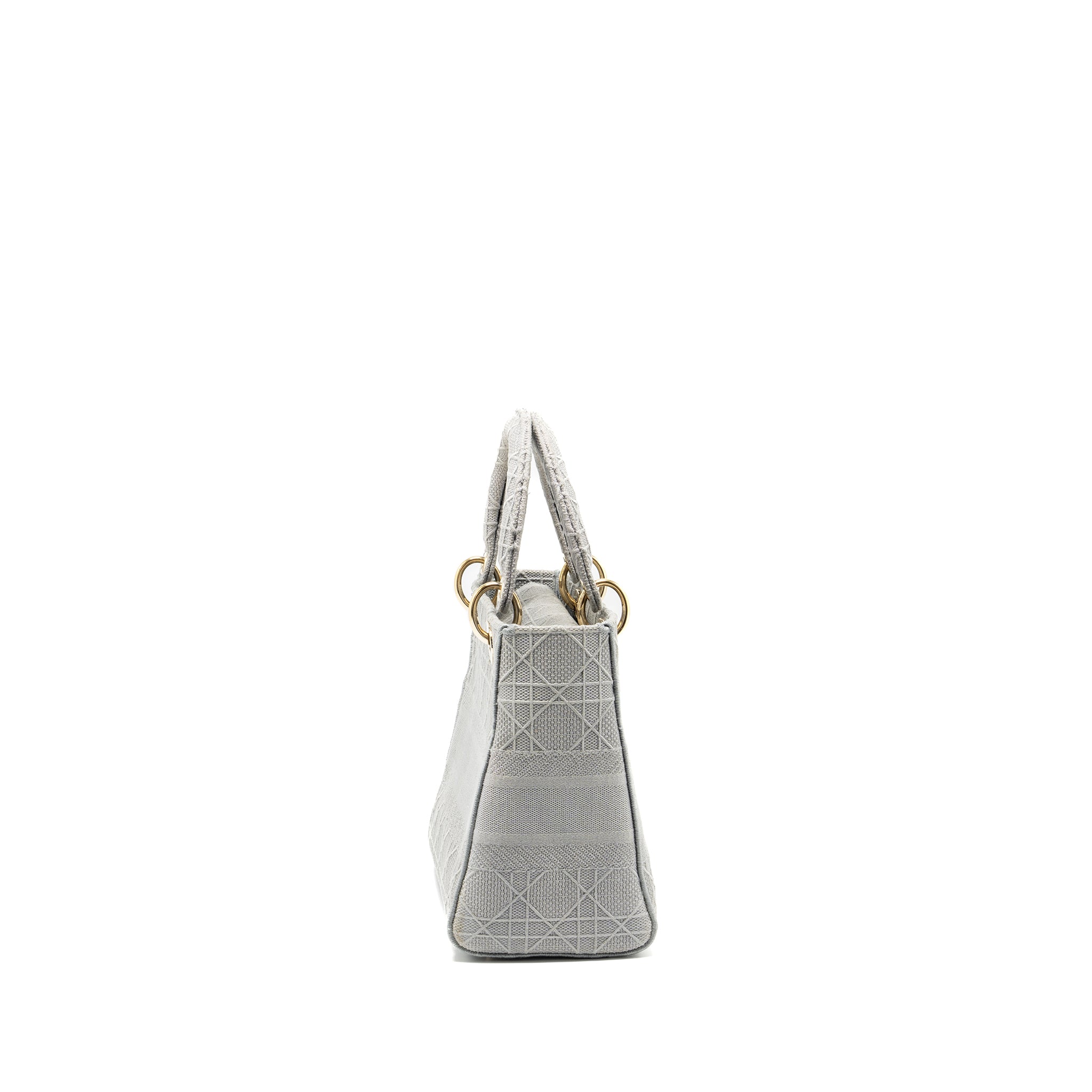 DIOR MEDIUM LADY D-LITE BAG CANNAGE EMBROIDERY GREY LGHW