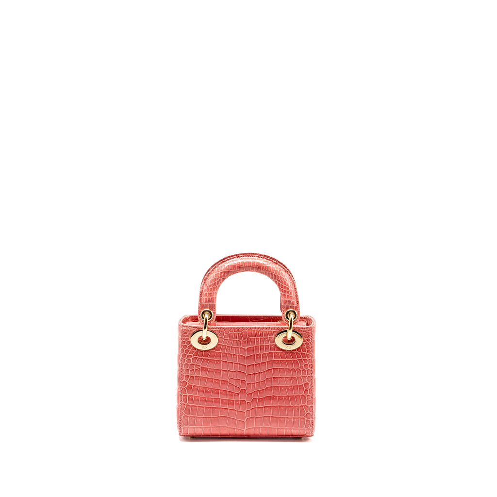 DIOR MINI LADY DIOR CROCODILE PINK LGHW