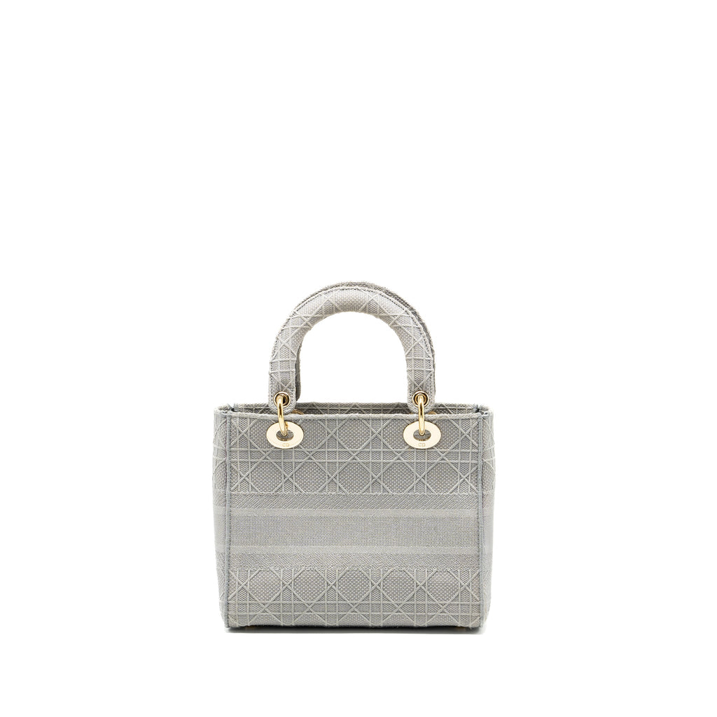 DIOR MEDIUM LADY D-LITE BAG CANNAGE EMBROIDERY GREY LGHW