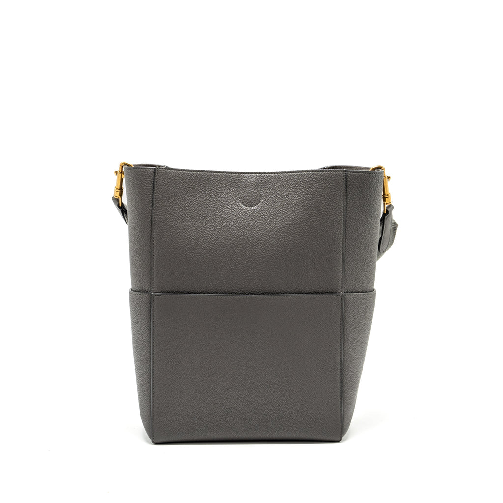 CELINE SANGLE BUCKET BAG GRAINED CALFSKIN GREY GHW