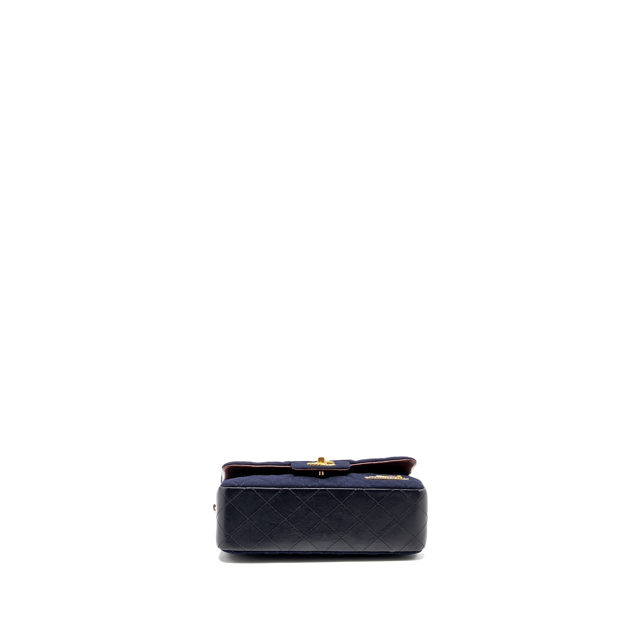CHANEL MINI RECTANGULAR FLAP BAG FABRIC / LAMBSKIN NAVY GHW