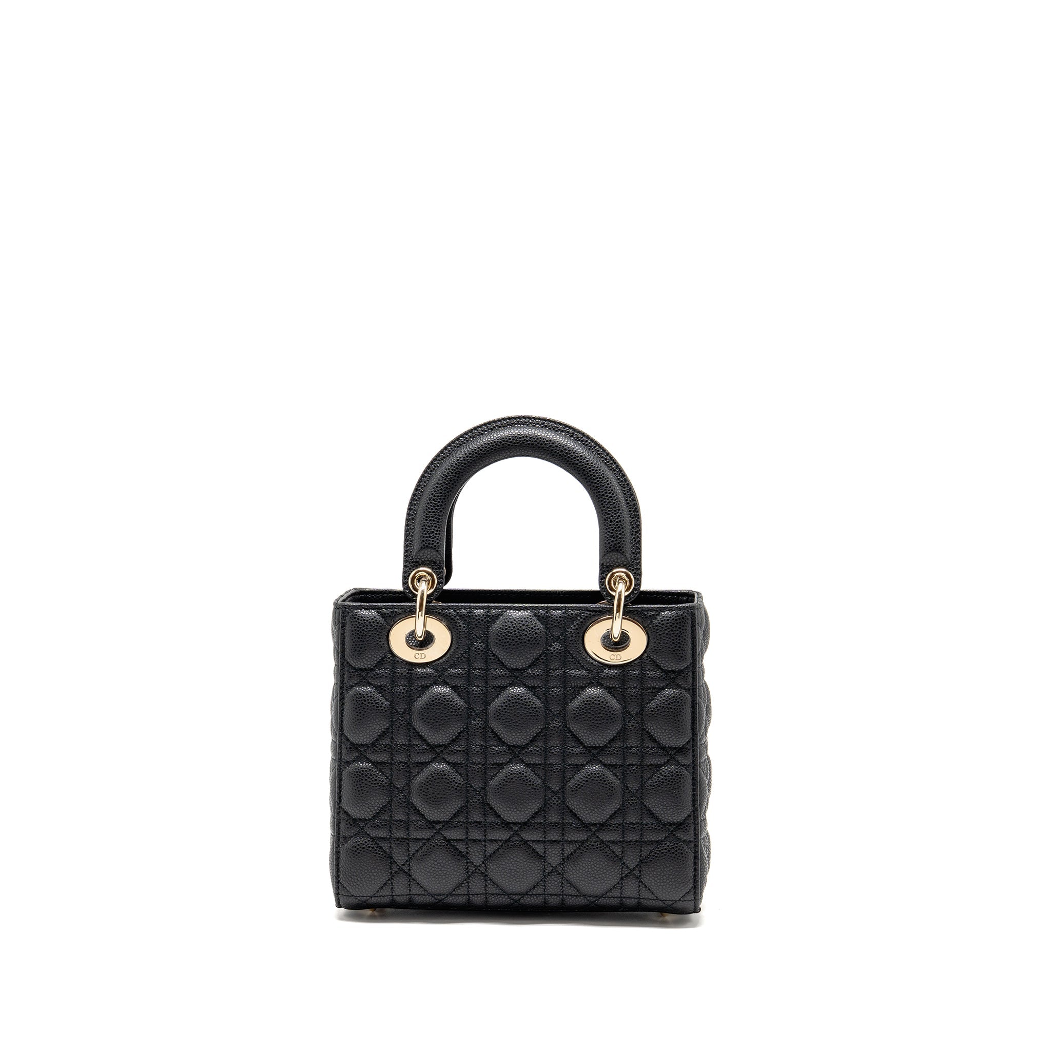 DIOR SMALL LADY DIOR BAG GRAINED CANNAGE CALFSKIN BLACK LGHW