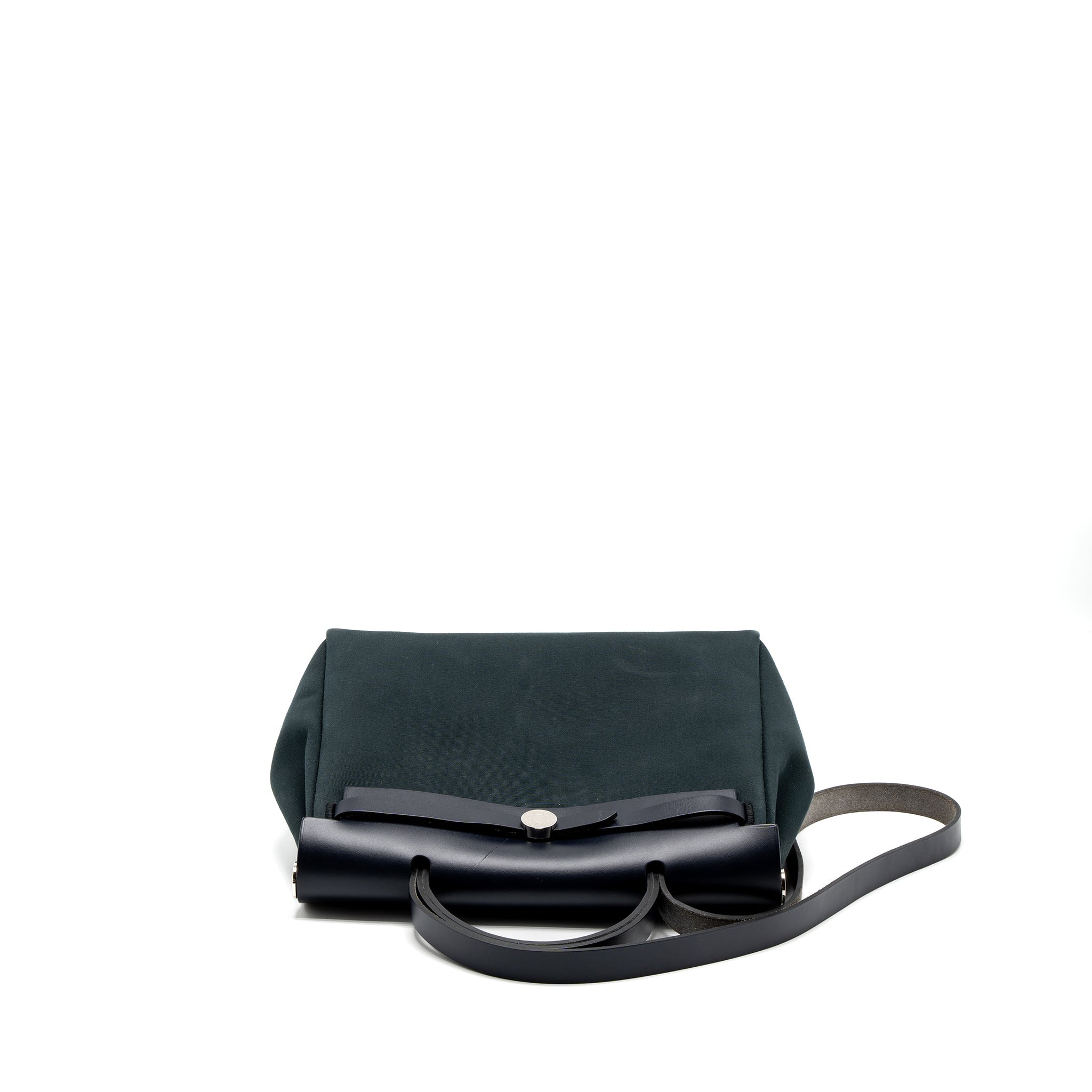HERMES HERBAG 31 ZIP BAG CANVAS/VACHE HUNTER VERT CYPRES/VERT OLIVE/BLUE INDIGO SHW